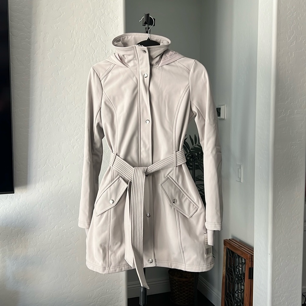 Jessica Simpson silver / grey trench coat XS hood